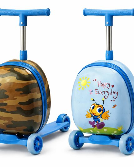 🛴 Kids Ride-On Scooter Luggage – Army & Blue Cartoon Edition