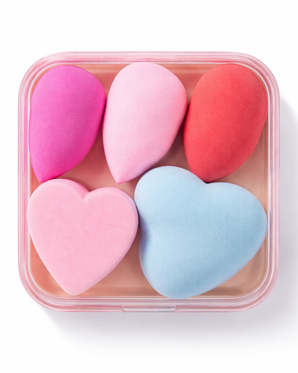 5-Piece Heart & Teardrop Makeup Sponge Set – Soft Blend Beauty Pack