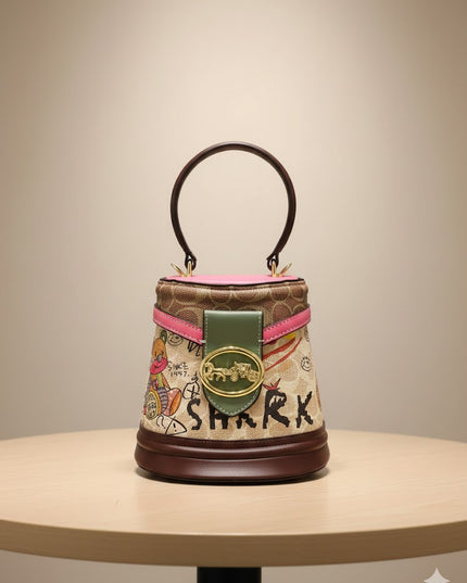 Signature Print Mini Bucket Bag with Top Handle