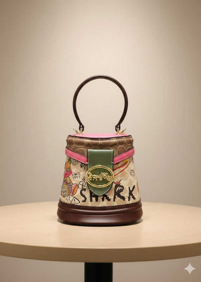 Signature Print Mini Bucket Bag with Top Handle