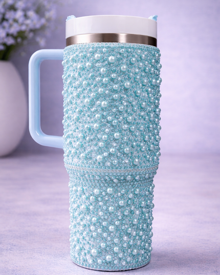The Pearl Collection: Luxury Hand-Embellished Travel Tumbler