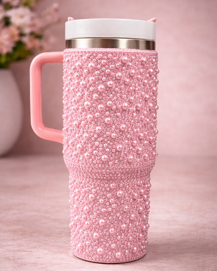 The Pearl Collection: Luxury Hand-Embellished Travel Tumbler