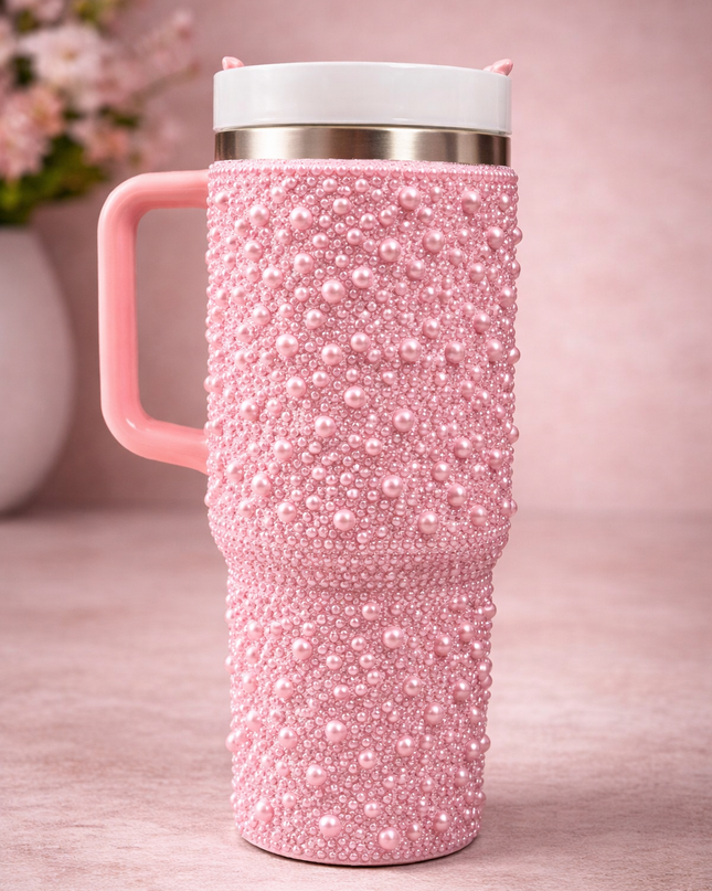 The Pearl Collection: Luxury Hand-Embellished Travel Tumbler