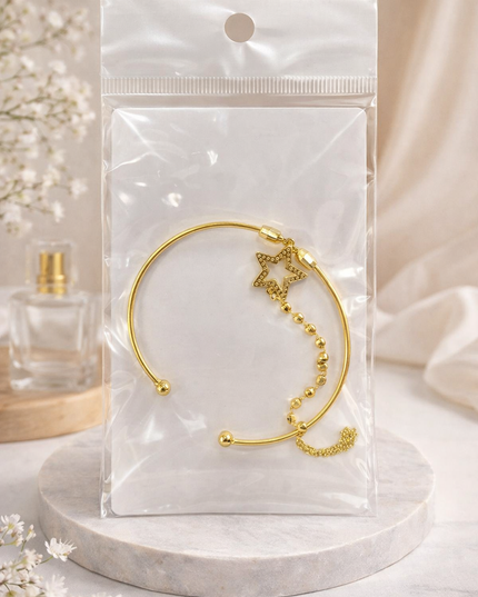 Gold Star Charm Open Cuff Bracelet – Elegant Adjustable Bangle