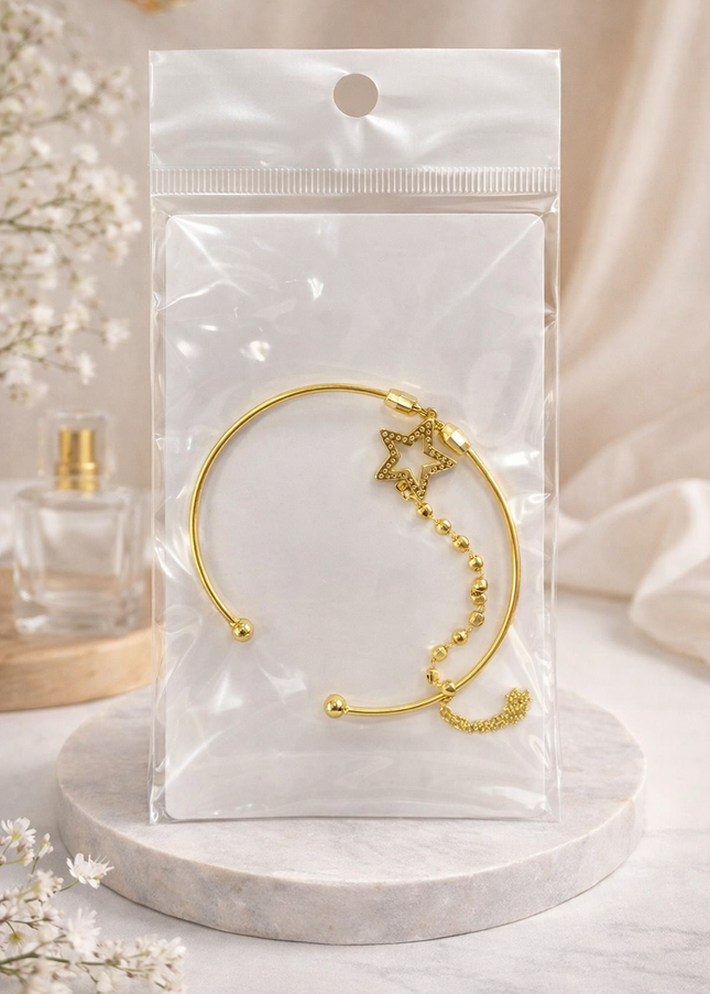 Gold Star Charm Open Cuff Bracelet – Elegant Adjustable Bangle