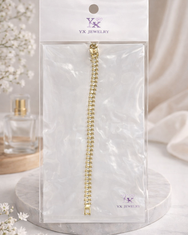 YX Gold Tennis Bracelet – Elegant Crystal Link Design