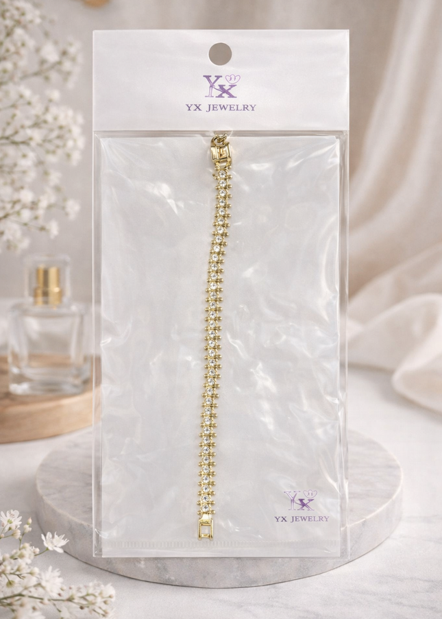 YX Gold Tennis Bracelet – Elegant Crystal Link Design