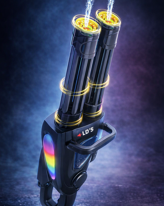 Gateling Dual Barrel Gel Ball Blaster – RGB Light-Up, USB Rechargeable (500mAh)