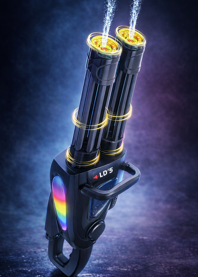 Gateling Dual Barrel Gel Ball Blaster – RGB Light-Up, USB Rechargeable (500mAh)