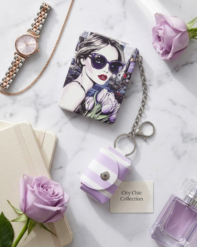 Fashion Pocket Mirror Keychain – Cute Compact Mirror with Holder