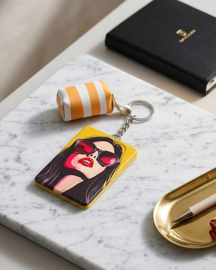 Fashion Pocket Mirror Keychain – Cute Compact Mirror with Holder