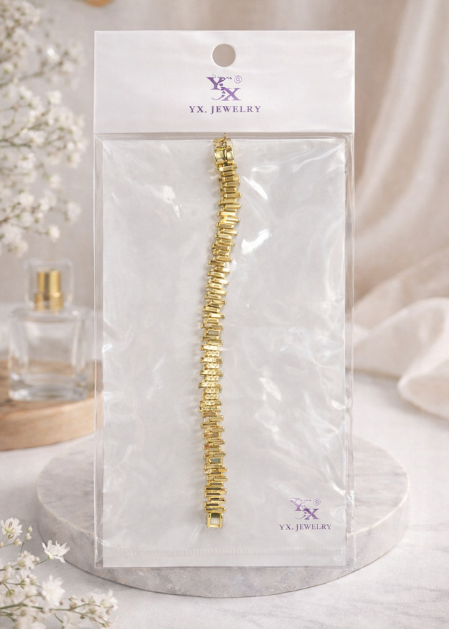 YX Gold Textured Link Bracelet – Elegant Statement Design