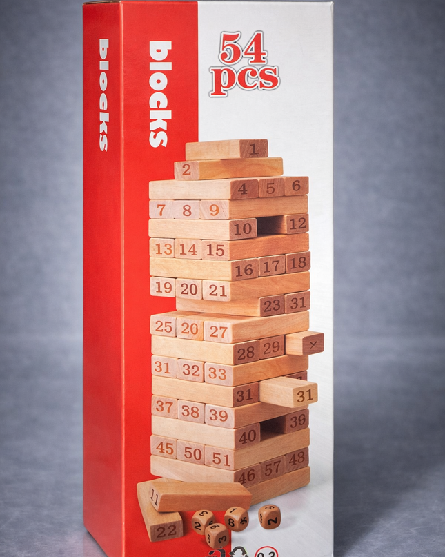 54-Piece Wooden Block Stacking Game – Classic Balance Tower