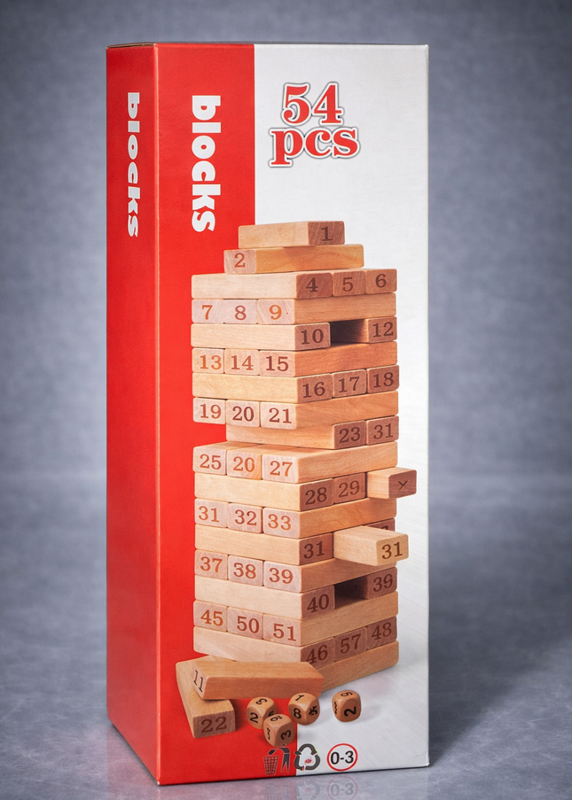 54-Piece Wooden Block Stacking Game – Classic Balance Tower