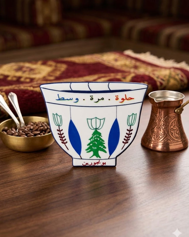 Lebanese Heritage Coffee Cup Coaster – Artistic Cultural Design