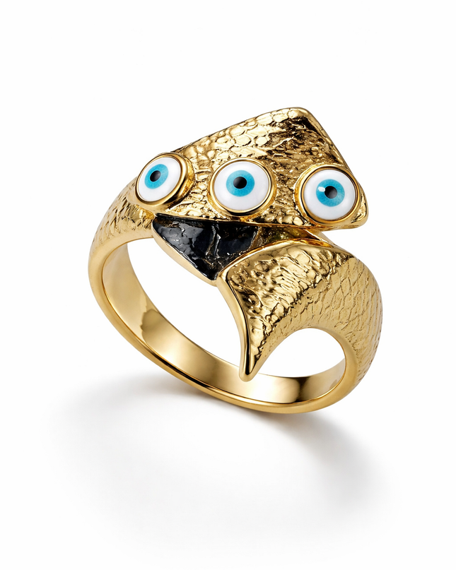 Golden Snake Evil Eye Statement Ring – Adjustable Open Band