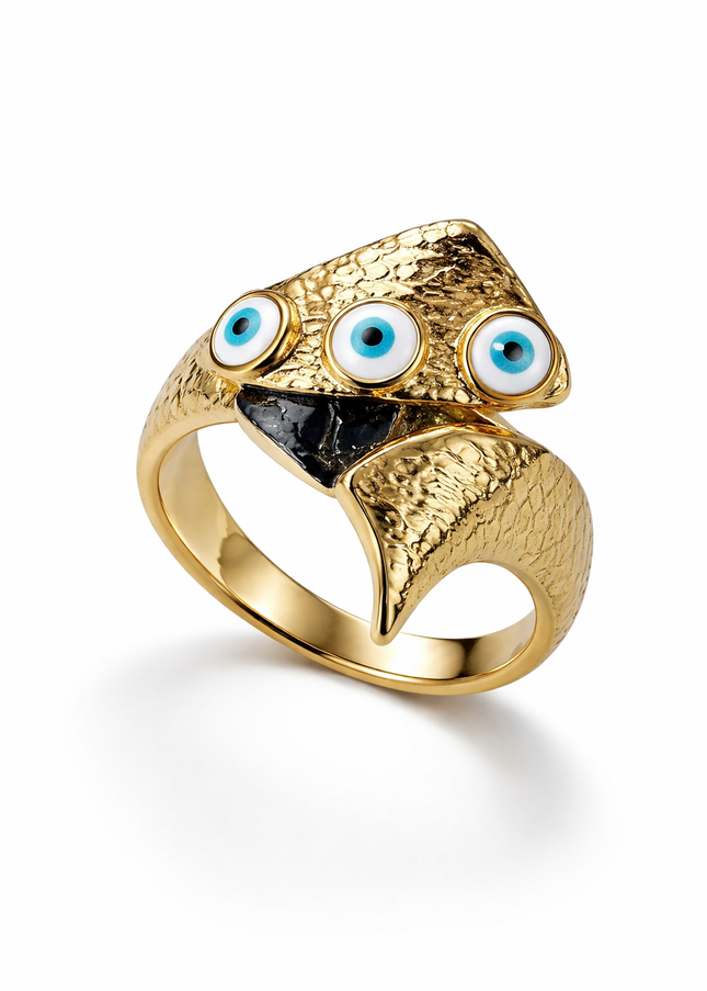 Golden Snake Evil Eye Statement Ring – Adjustable Open Band
