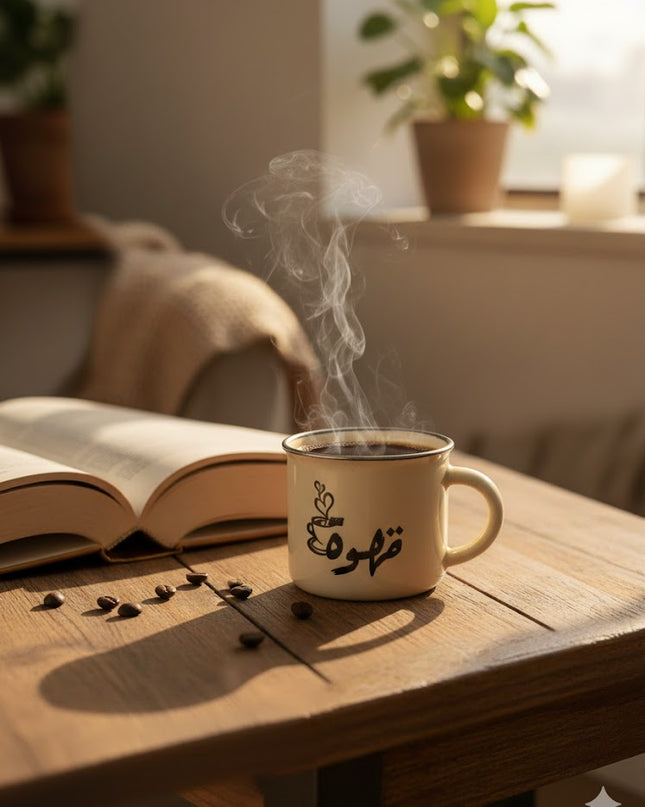 Arabic “Coffee” Ceramic Mug – Minimalist Coffee Lover Cup