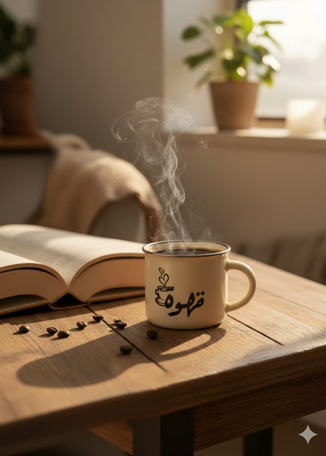 Arabic “Coffee” Ceramic Mug – Minimalist Coffee Lover Cup