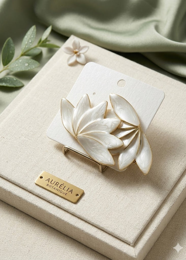 Elegant White Petal Statement Earrings – Gold Trim Floral Design