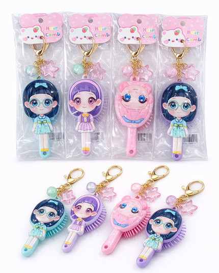 Cute Cartoon Hair Brush Keychain – Mini Travel Comb with Charm