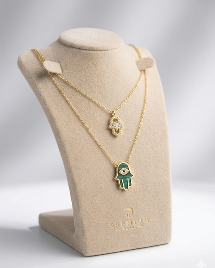 Luxury Layered Hamsa Hand Necklace Set – Protection Charm Collection