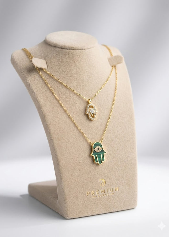 Luxury Layered Hamsa Hand Necklace Set – Protection Charm Collection