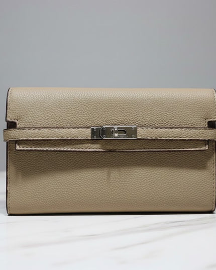 Classic Lock-Closure Long Wallet – Neutral Elegance