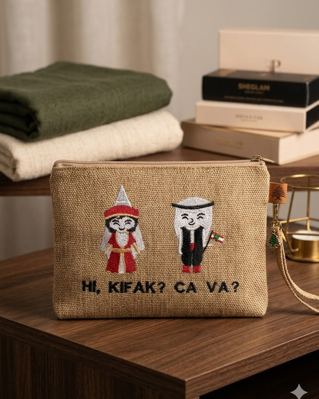 🇱🇧 Lebanese Culture Pouch Collection – Linen Cosmetic Bags
