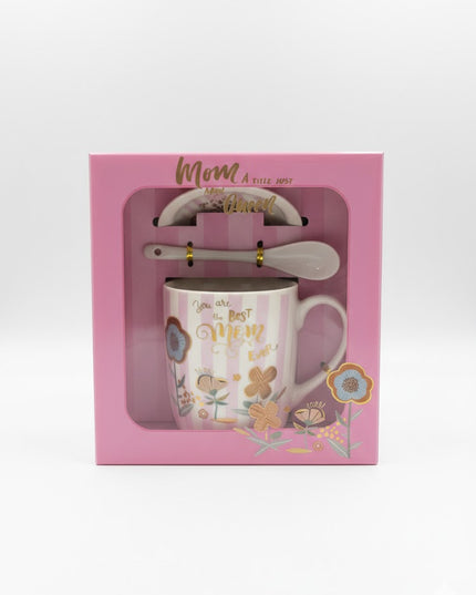 Mom Queen Gift Set – Floral Mug with Spoon & Lid