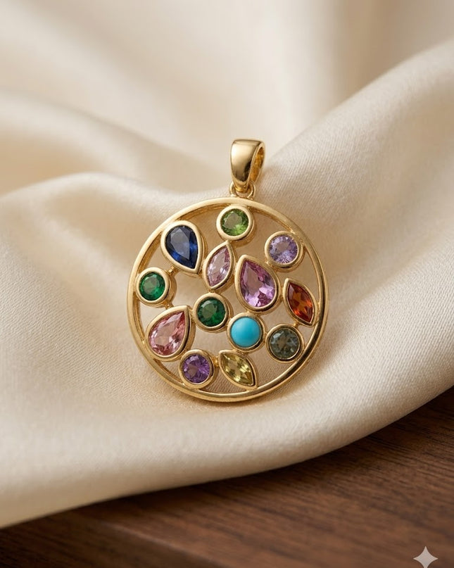 Luxury Gold Pendant Collection – Multicolor Gem, Cherry & Crystal Heart Necklaces