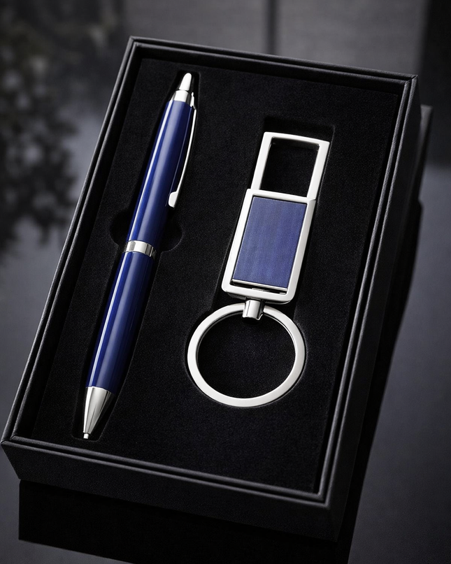 Luxury Pen & Keychain Gift Set – Elegant Executive Edition (Brown & Blue)