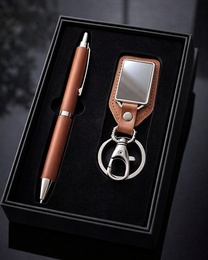 Luxury Pen & Keychain Gift Set – Elegant Executive Edition (Brown & Blue)
