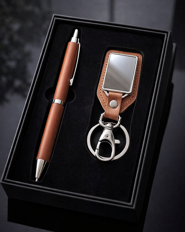 Luxury Pen & Keychain Gift Set – Elegant Executive Edition (Brown & Blue)