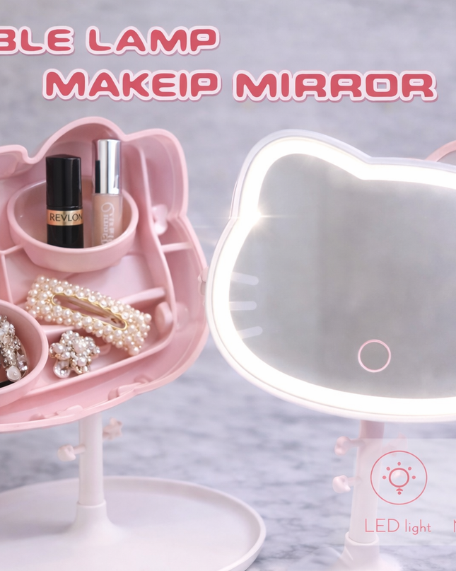 Hello Kitty LED Table Lamp & Makeup Mirror with Storage