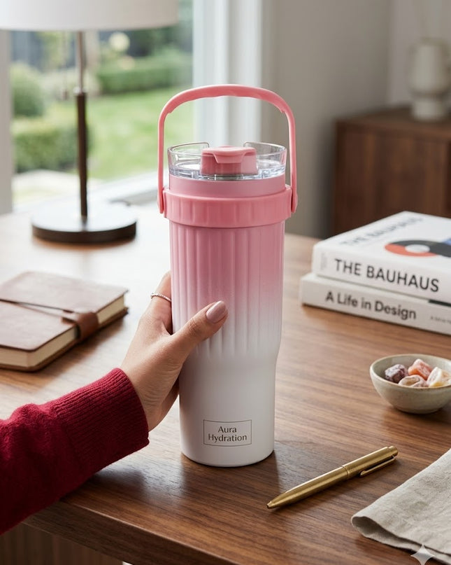 Gradient Pink Insulated Water Bottle with Handle