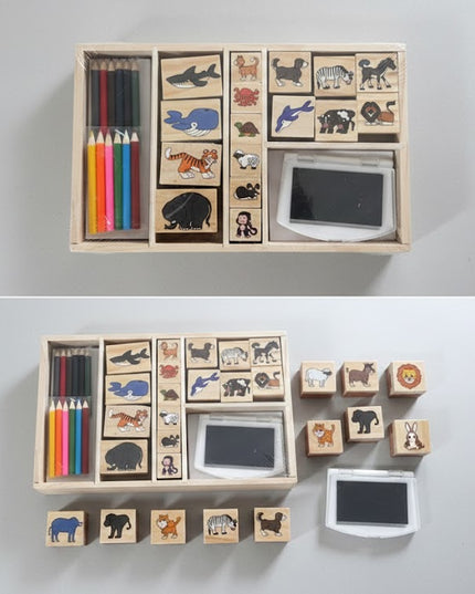 Large Wooden Animal Stamp Art Set