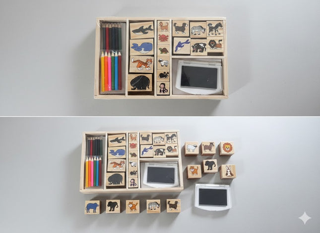 Large Wooden Animal Stamp Art Set