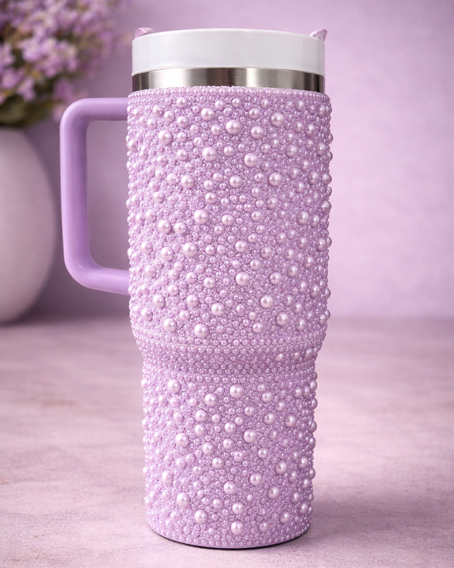 The Pearl Collection: Luxury Hand-Embellished Travel Tumbler