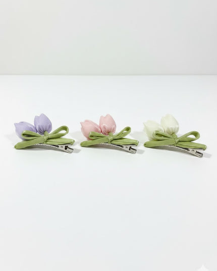 Tulip Bloom Hair Clip – Soft Floral Bow Barrette