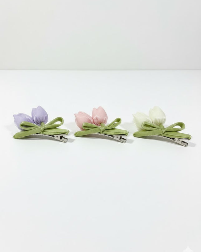 Tulip Bloom Hair Clip – Soft Floral Bow Barrette