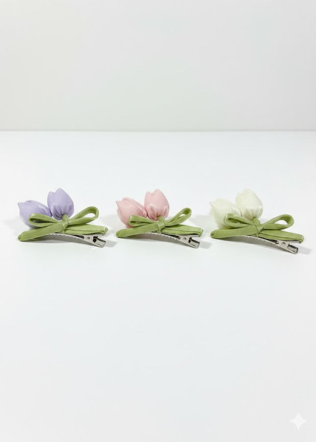 Tulip Bloom Hair Clip – Soft Floral Bow Barrette