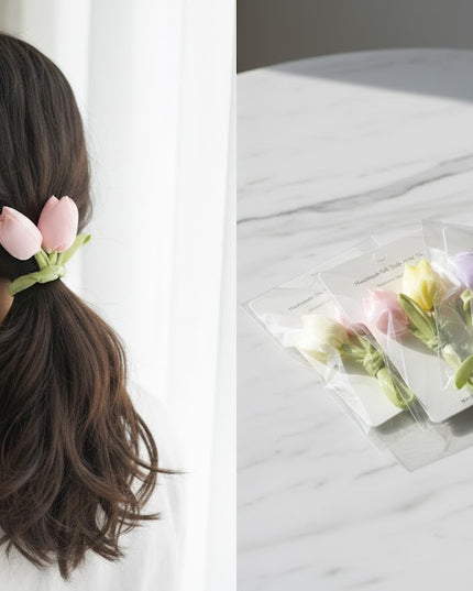 Blossom Charm Tulip Hair Tie – Elegant Floral Ponytail Accessory