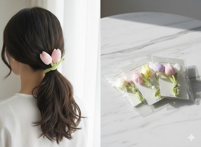 Blossom Charm Tulip Hair Tie – Elegant Floral Ponytail Accessory