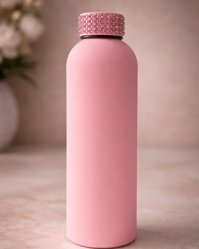 Luxe Hydration: Matte Gem-Capped Water Bottle