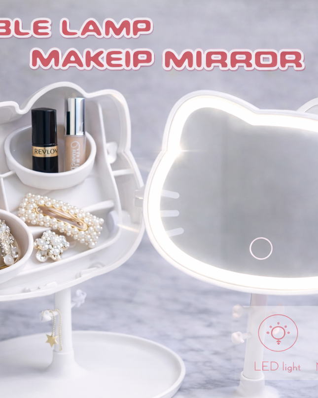 Hello Kitty LED Table Lamp & Makeup Mirror with Storage